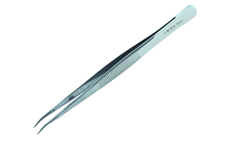 Forcep for Microscopy, Stainless Steel, Curved, Fine Pointed
